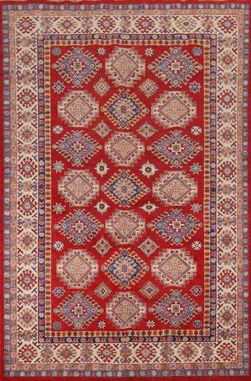 Red Geometric Kazak Living Room Area Rug 7x10
