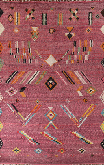 Pink Geometric Moroccan Handmade Large Rug 10x15