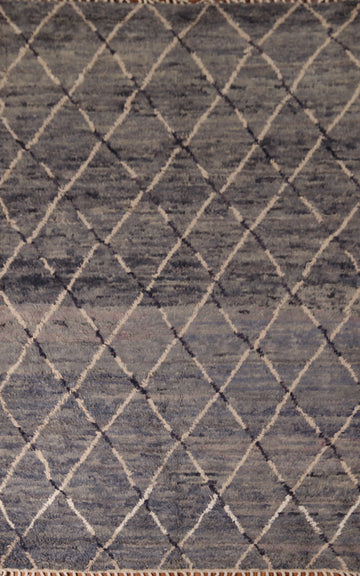 Grays & Blues Trellis Moroccan Wool Area Rug 6x10