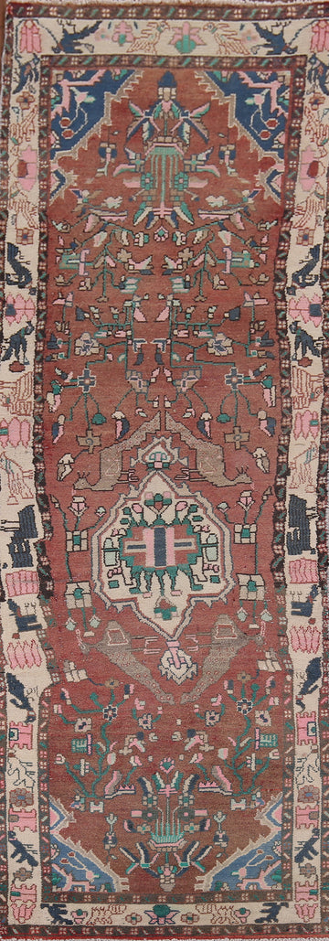 Handmade Wool Hamedan Persian Runner Rug 3x9