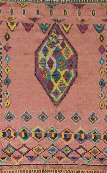 Handmade Pink Moroccan Oriental Area Rug 5x10