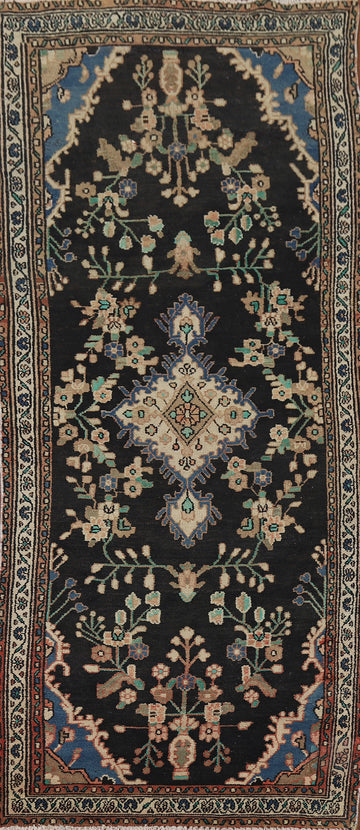 Dark Blue Hamedan Persian Runner Rug 4x10