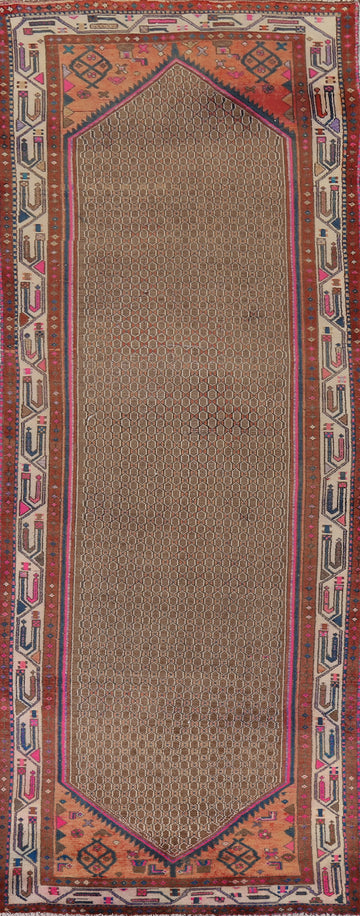 Brown Geometric Koliaei Persian Runner Rug 4x11