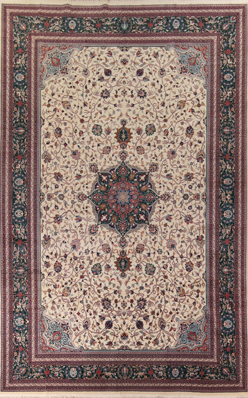 Vegetable Dye Wool Floral Agra Large Indian Rug 12x18