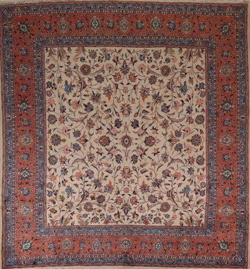 All-Over Floral Sarauk Oriental Square Rug 10x10