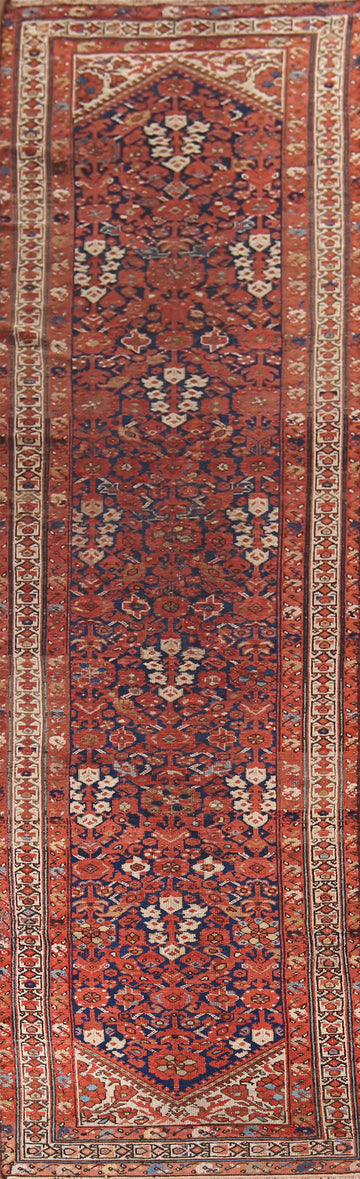 Antique Orange & Blue Malayer Persian Runner Rug 3x13