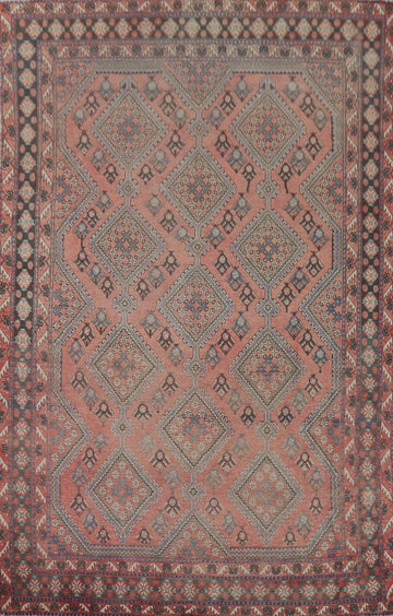 Pink Geometric Joshaghan Persian Area Rug 6x10