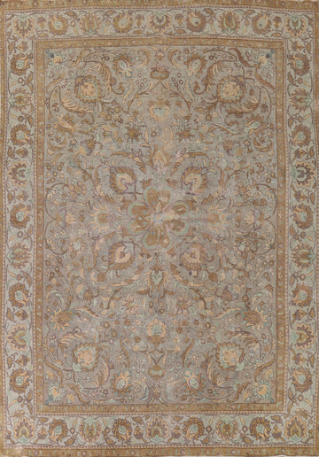 Distressed Wool Floral Tabriz Persian Area Rug 10x13