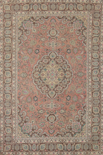 Vintage Wool Pink Mashad Persian Area Rug 6x9