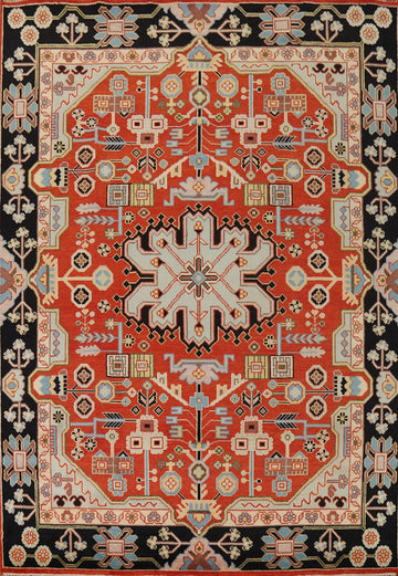Orange Wool Geometric Kazak Indian Area Rug 8x10