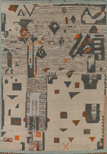 Earth Tone Wool Moroccan Abstract Area Rug 9x12