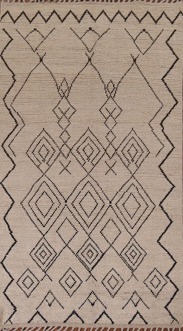 Handmade Beige Moroccan Oriental Area Rug 5x8