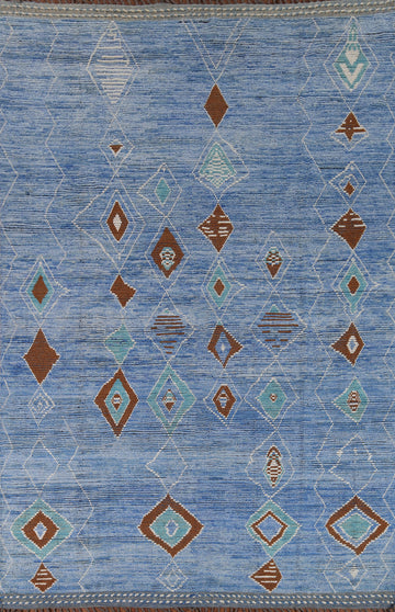 Blue Geometric Moroccan Wool Area Rug 9x12