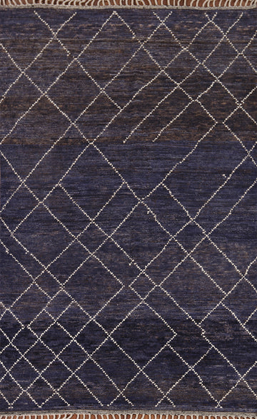 Navy Blue Trellis Moroccan Wool Area Rug 7x10