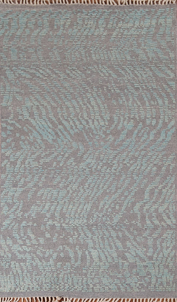 Gray & Blue Wool Moroccan Abstract Area Rug 5x8