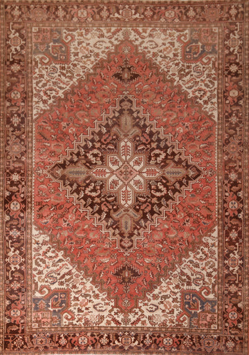 Geometric Wool Vintage Heriz Persian Area Rug 8x11