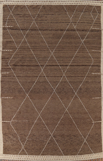 Brown Modern Wool Moroccan Area Rug 9x13