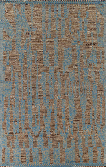 Blue & Brown Modern Moroccan Abstract Area Rug 9x13