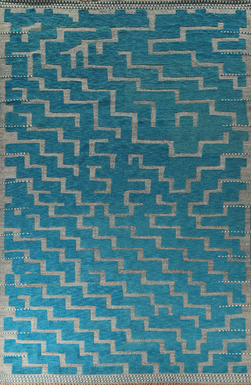Blue & Gray Abstract Moroccan Large Modern Rug 12x16