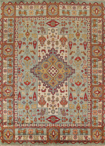 Tribal Green Geometric Heriz Serapi Wool Area Rug 8x10