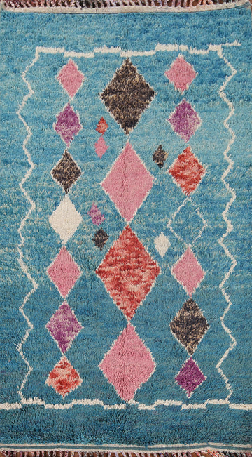 Turquoise Blue Moroccan Oriental Area Rug 5x9