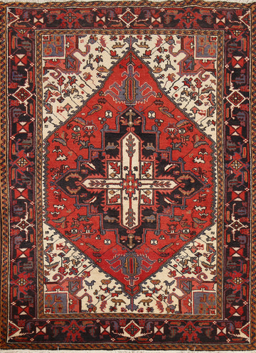 Handmade Wool Geometric Heriz Persian Rug 5x6