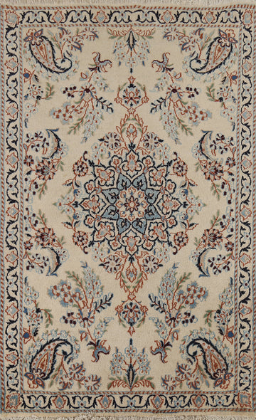 Handmade Floral Nain Persian Accent Rug 3x4