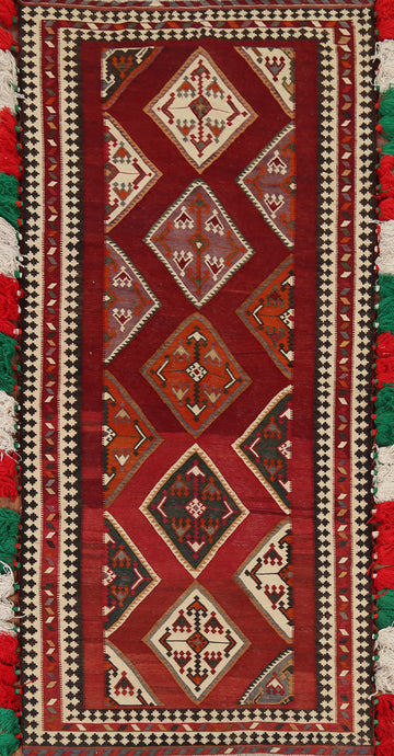 Vegetable Dye Kilim Qashqai Persian Runner Rug 4x10