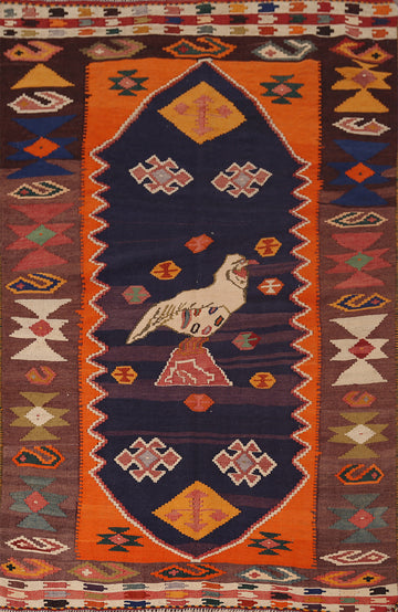Vegetable Dye Kilim Qashqai Nomadic Persian Rug 5x6