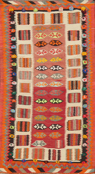 Vegetable Dye Kilim Qashqai Hand-Woven Wool Persian Rug 4x7