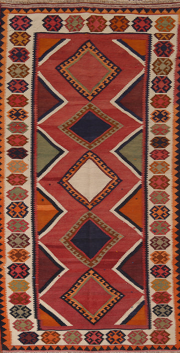 Vegetable Dye Kilim Qashqai Persian Runner Rug 4x9