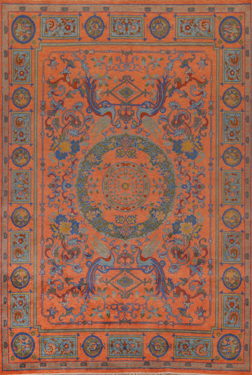 Orange Geometric Khotan Oriental Area Rug 9x12
