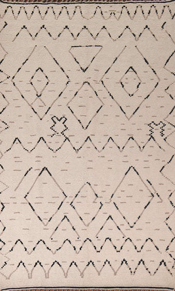All-Over Ivory Wool Moroccan Living Room Area Rug 6x10