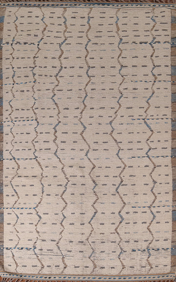 Ivory Striped Moroccan Oriental Area Rug 6x10