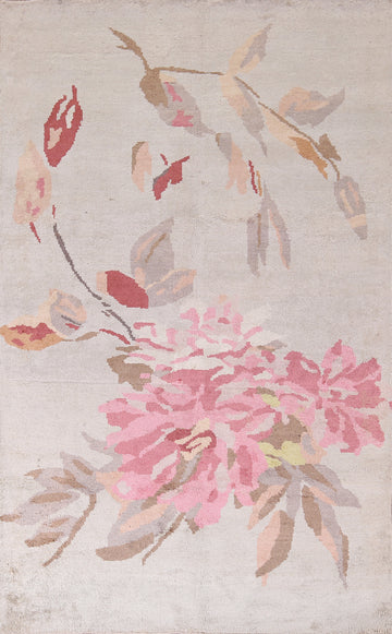 All-Over Flowers Wool & Silk Indian Area Rug 5x8