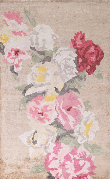 All-Over Flowers Wool & Silk Indian Area Rug 5x8