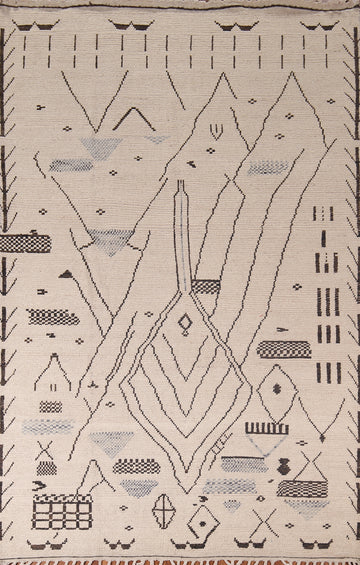 Handmade Wool Ivory Moroccan Area Rug 7x10