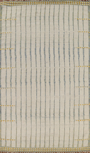 Ivory Striped Moroccan Living Room Rug 6x10