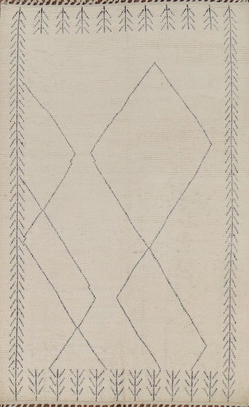 Ivory Wool Moroccan Living Room Area Rug 6x9