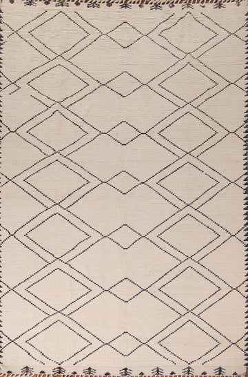 Trellis Geometric Ivory Moroccan Wool Area Rug 8x11