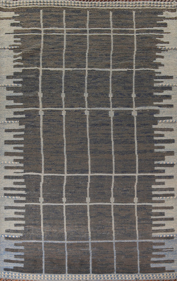 Earth Tone Wool Moroccan Living Room Area Rug 8x12