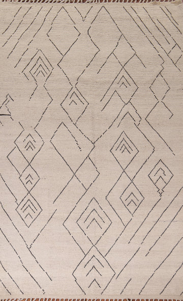 All-Over Ivory Moroccan Modern Area Rug 7x11