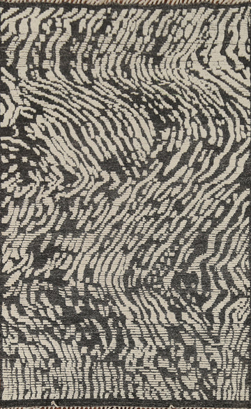 All-Over Black & Ivory Moroccan Abstract Area Rug 6x9