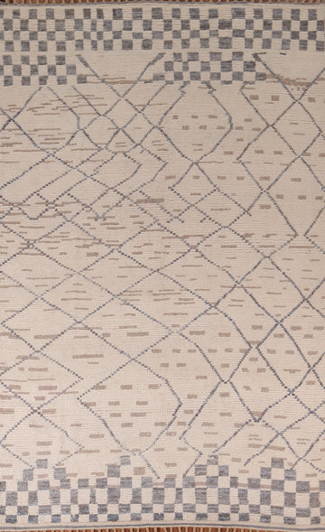 Trellis Wool Ivory Moroccan Handmade Area Rug 6x10
