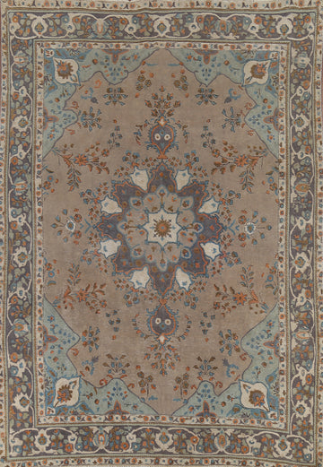 Vintage Brown Tabriz Persian Living Room Area Rug 8x11