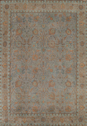 All-Over Distressed Floral Tabriz Persian Area Rug 10x13
