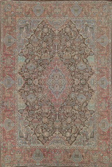 Vintage Brown Floral Kashmar Persian Area Rug 10x13