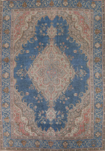 Distressed Blue Floral Tabriz Persian Area Rug 10x13