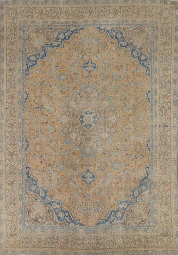 Vintage Floral Wool Mashad Persian Area Rug 9x12