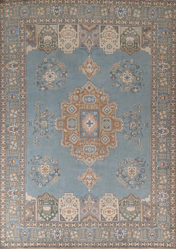 Light Blue Geometric Tabriz Persian Area Rug 10x13